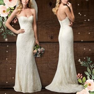 Floral Lace Strapless Wedding Dress by Wtoo Michelle 14128 *Ivory*